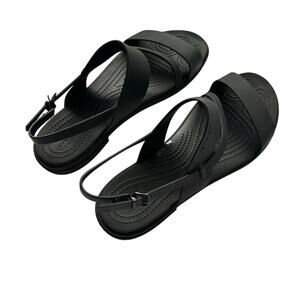 Crocs Women's Tulum Strappy Sandal Black Size 11 W Flat Beach Casual Summer
